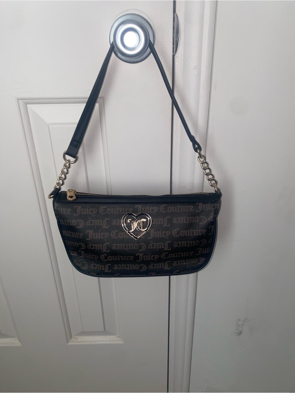 Juicy Couture Black Logo Shoulder Bag with Gold Heart Accent
